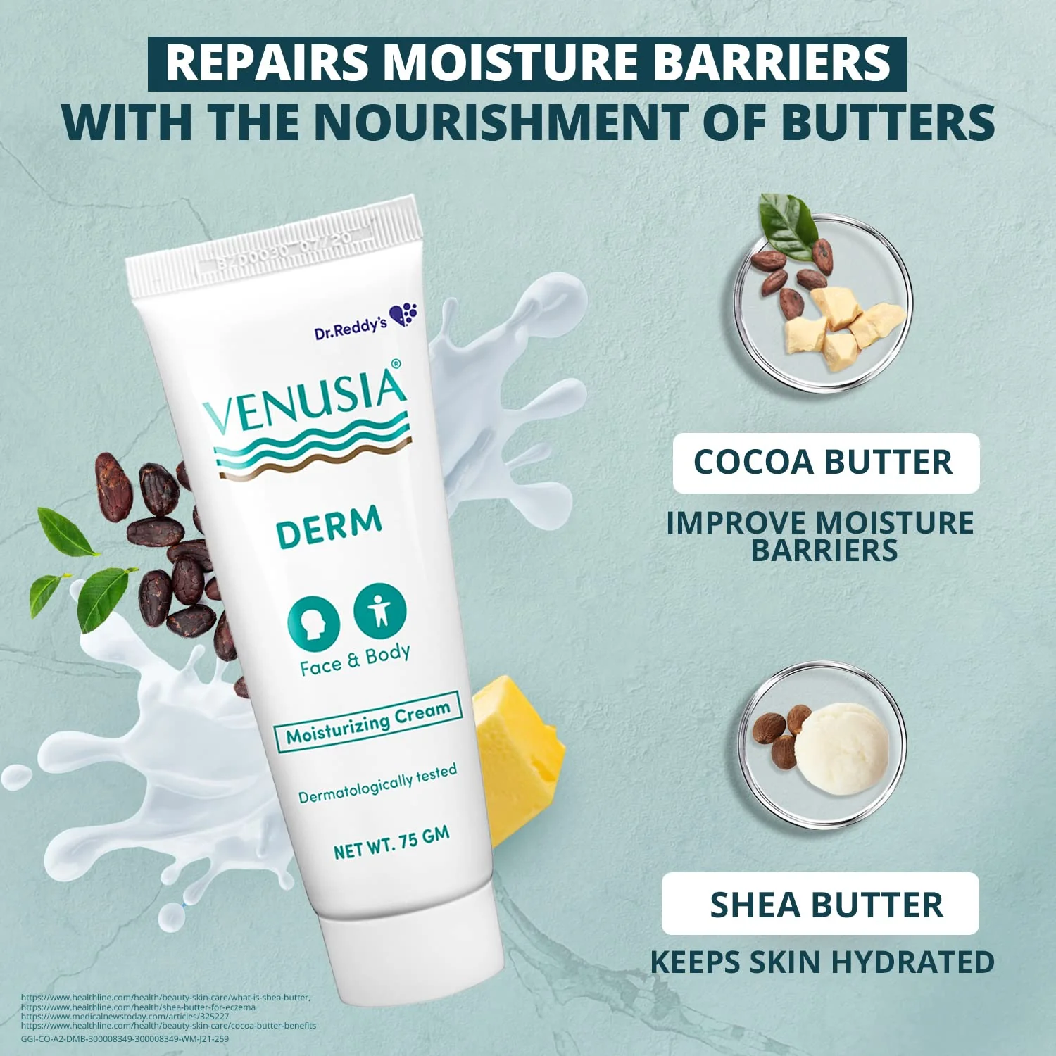 Dr Reddys Venusia Baby Intensive Moisturizing Cream  For Dry and Ultra dry Skin  Contains Cocoa Aloe Mango & Shea Butters | 75 gm and Venusia Derm Moisturing Cream 75 g - Image 6