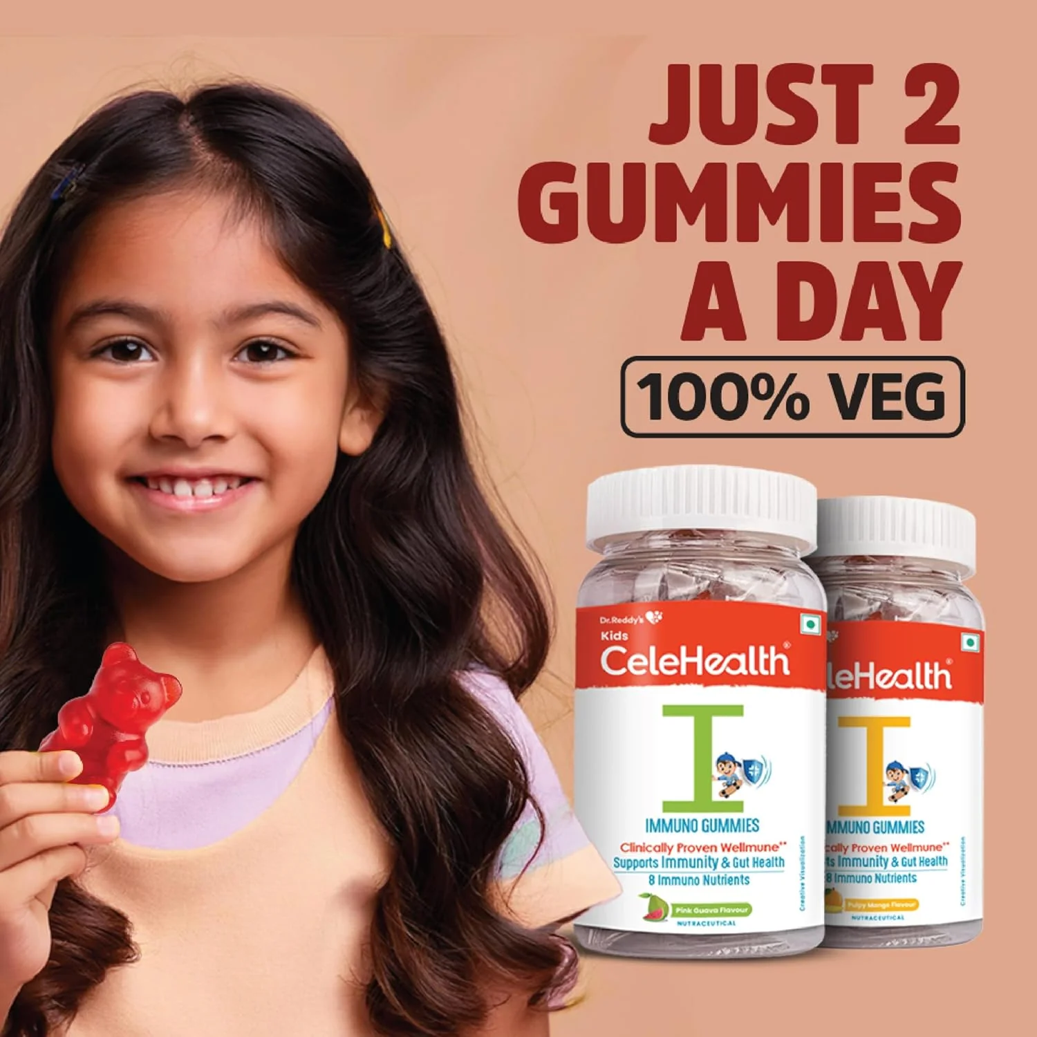 Celehealth Kidz Immuno Plus - 30 Gummies | Pink Guava with Wellmune Vitamin C & Zinc to support body's defence and immunity (Pack of 1) - Image 9