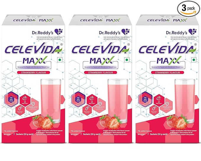 Celevida Maxx Dr. Reddys - High-Protein and Immunity Supplement to support muscle health and immunity | Strawberry Flavour | (7 sachets x 33g) - Image 10