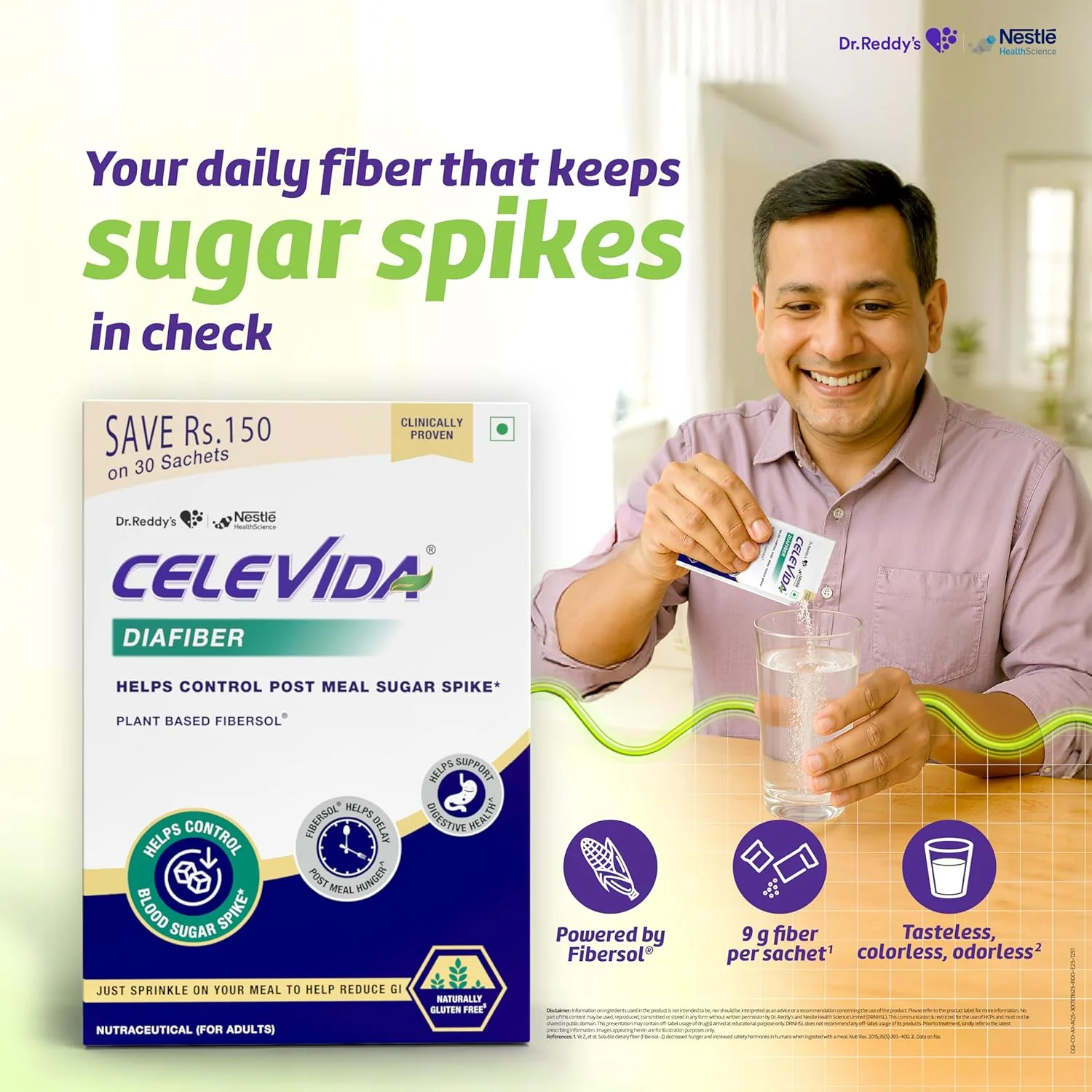 Celevida Diafiber   Diabetes Care Product| 100% Plant Based Fibersol® Helps Control Post Meal Sugar Spike|Helps delay post meal hunger   360g (Pack of 30 Sachets) - Image 4