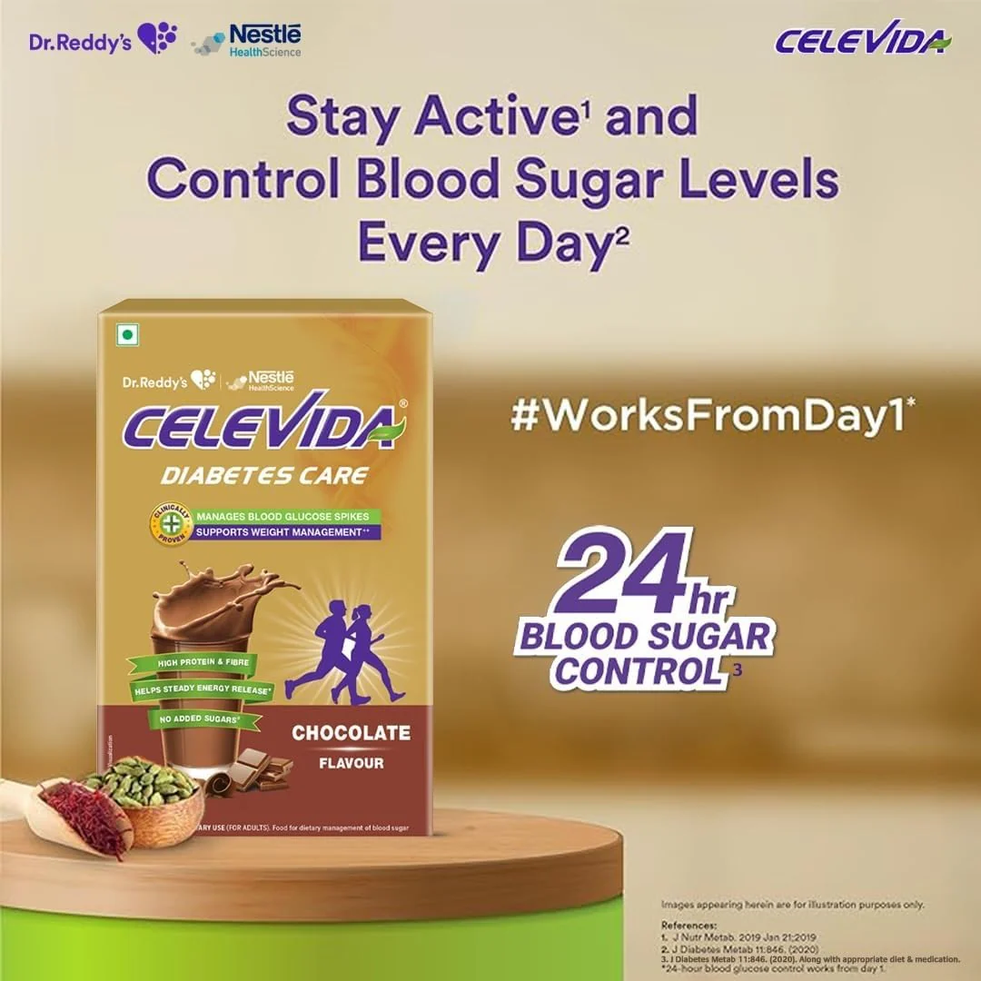 Celevida Protein Powder Drink for Diabetes Management by Dr. Reddy  | Chocolate Flavour | No Added sugar | Plant based | For Sugar control  Weight Management & Immunity Support | 400gm BIB - Image 3
