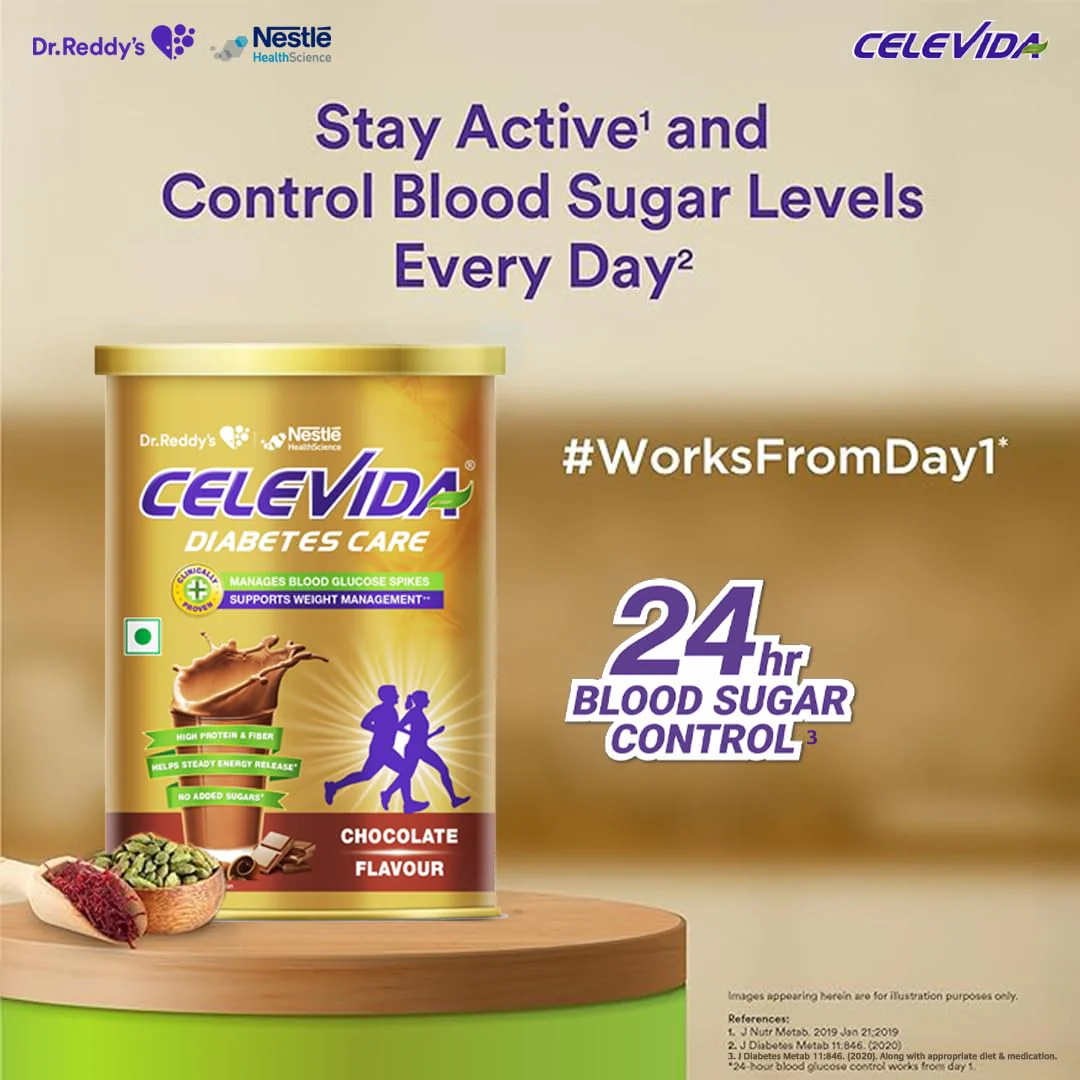 Celevida Protein Powder Drink for Diabetes Management by Dr. Reddy | Chocolate Flavour | No Added sugar | Plant based | For Sugar control Weight Management & Immunity Support | 400gm Tin Pack - Image 3
