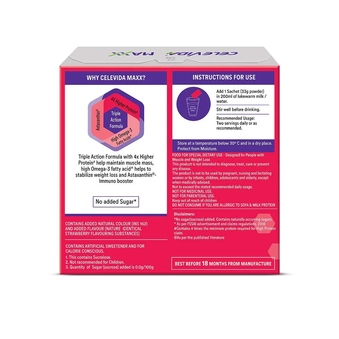 Celevida Maxx- Strawberry flavour- 33 gms Sachets of 14 such ( BIB ) - Image 3