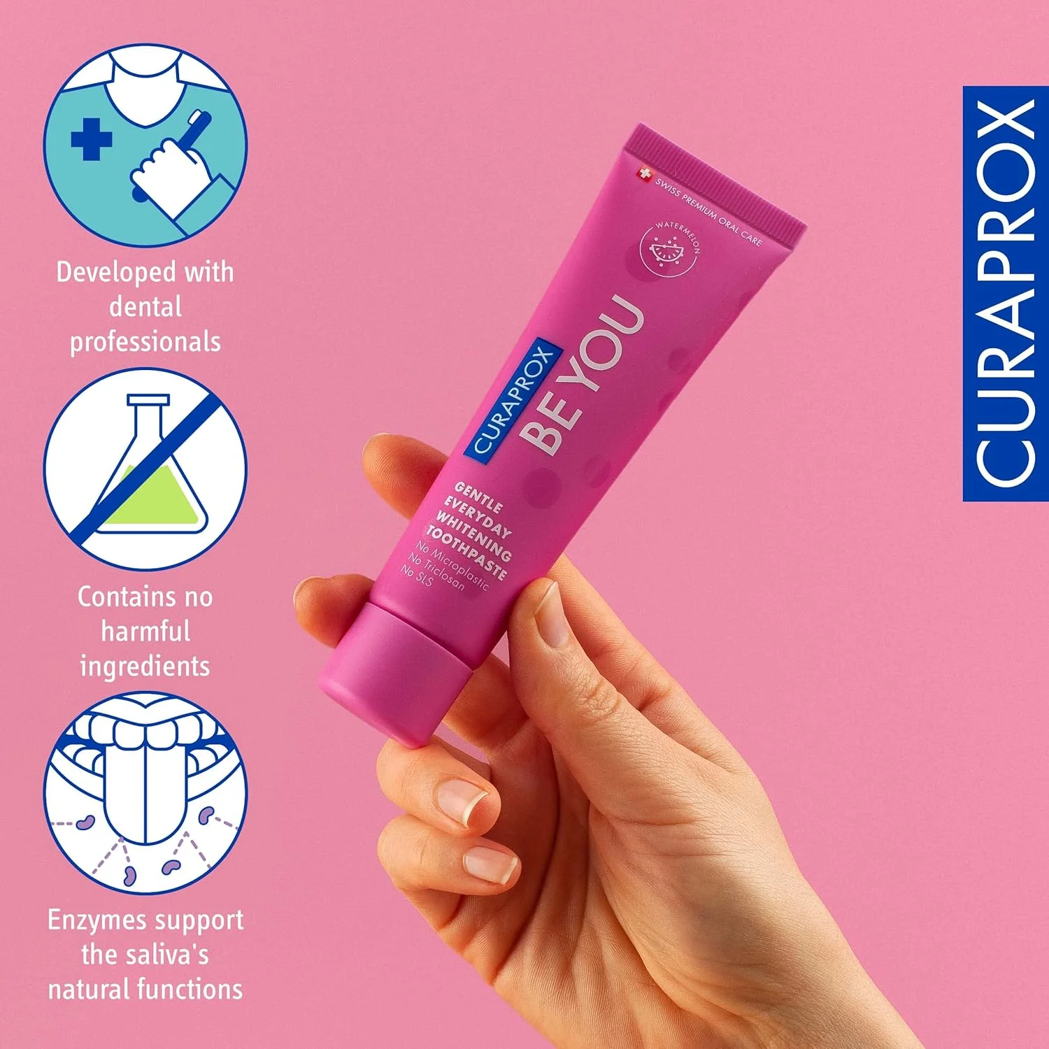Curaprox BeYou Toothpaste 60ml - Gentle Everyday Whitening Toothpaste - SLS Free Microplastic Free Triclosan Free Fluoride Toothpaste (Pink) - Image 6