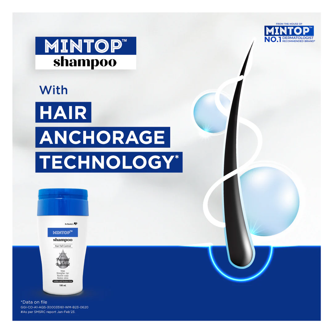 Dr. Reddy's Mintop  Shampoo for Hair Fall Control | Fortified with Procapil and Redensyl | Helps increase hair shine softness | Sulphate free | Helps strengthen hair roots 100 ml (Pack of 1) - Image 2