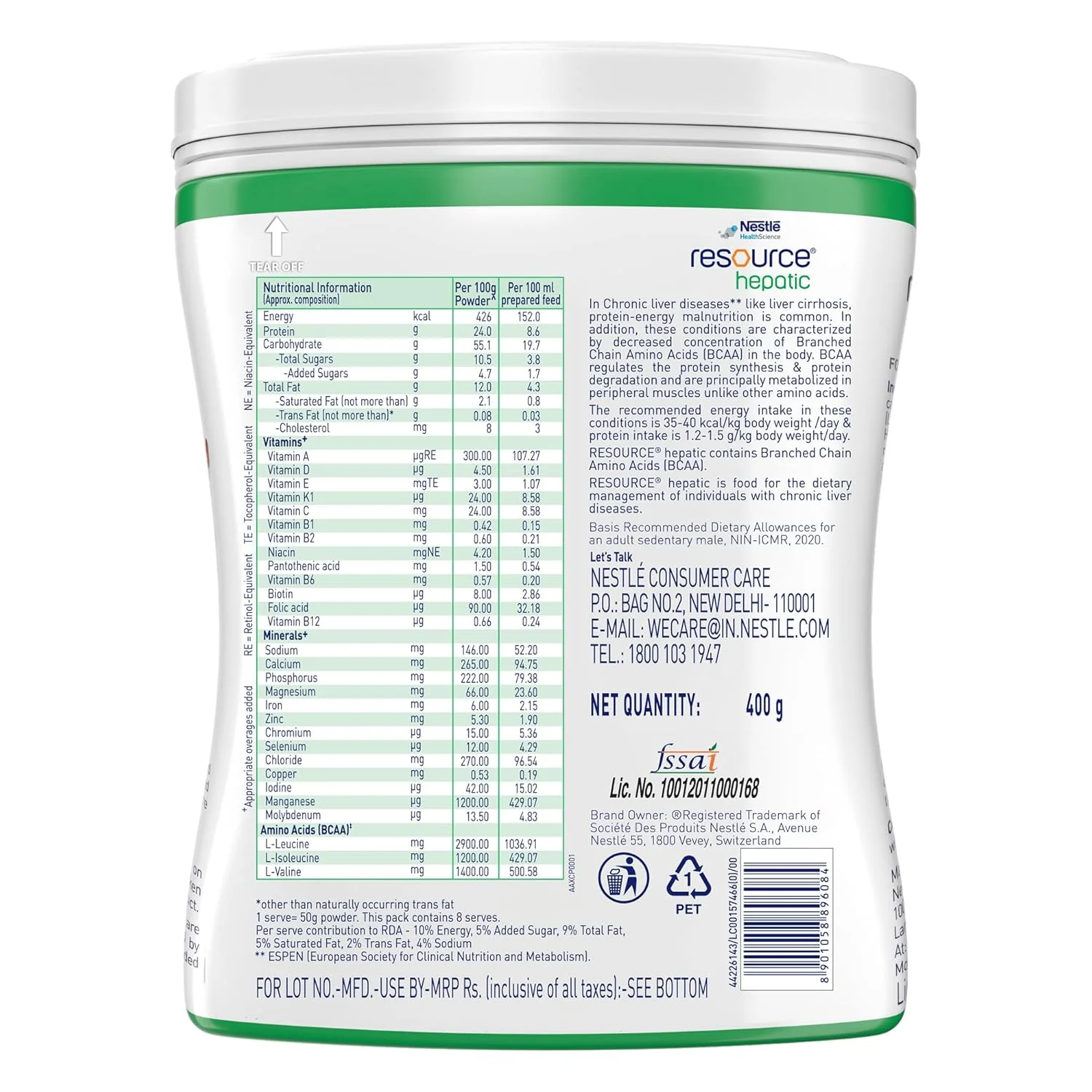 RESOURCE Hepatic For Dietary Management Rich In Protein Vanilla Flavour 400g Pet Jar - Image 4