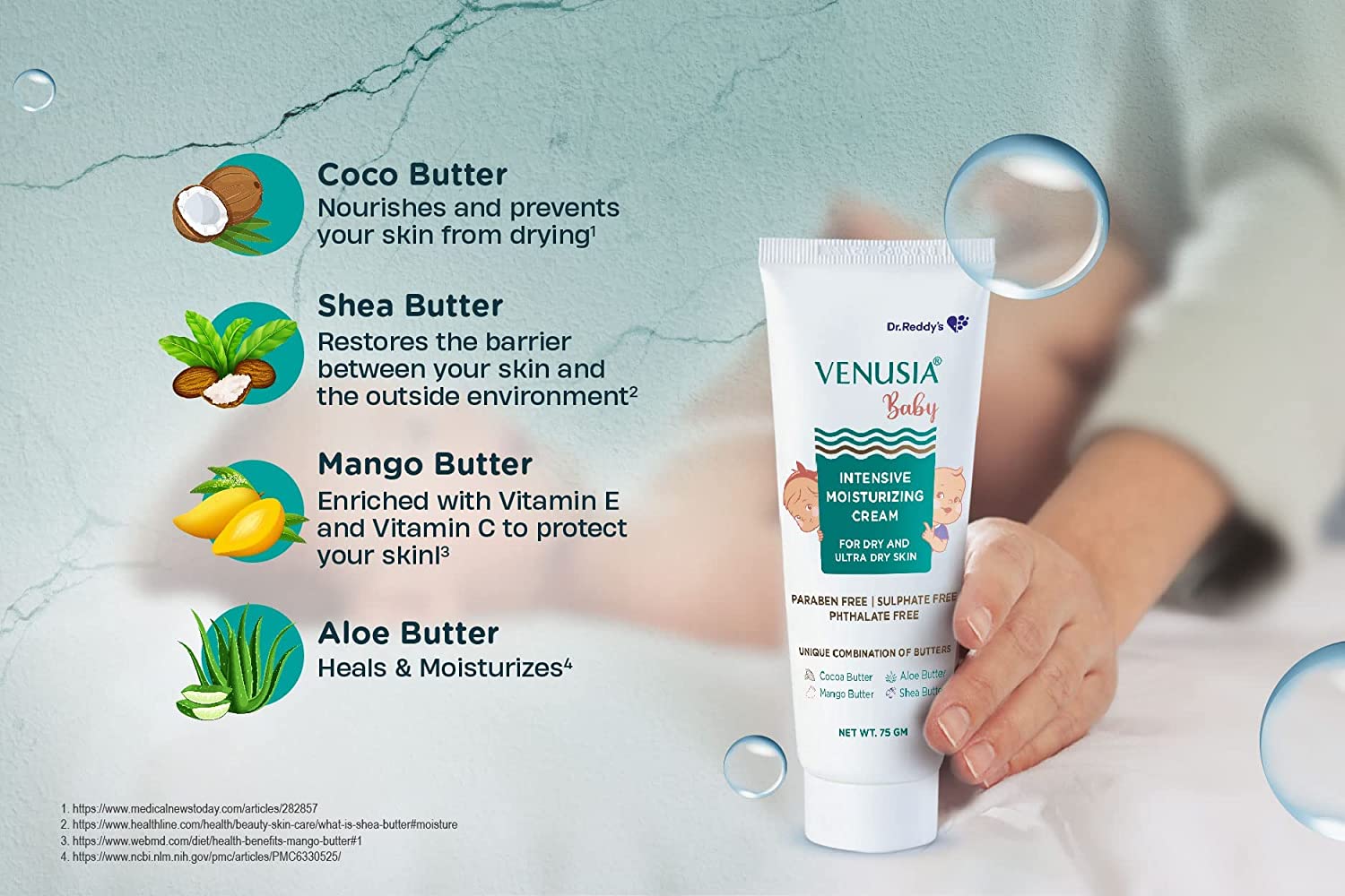 Dr. Reddy's Venusia Baby Intensive Moisturizing Cream, provides soft and smooth skin, 75 GM - Image 4