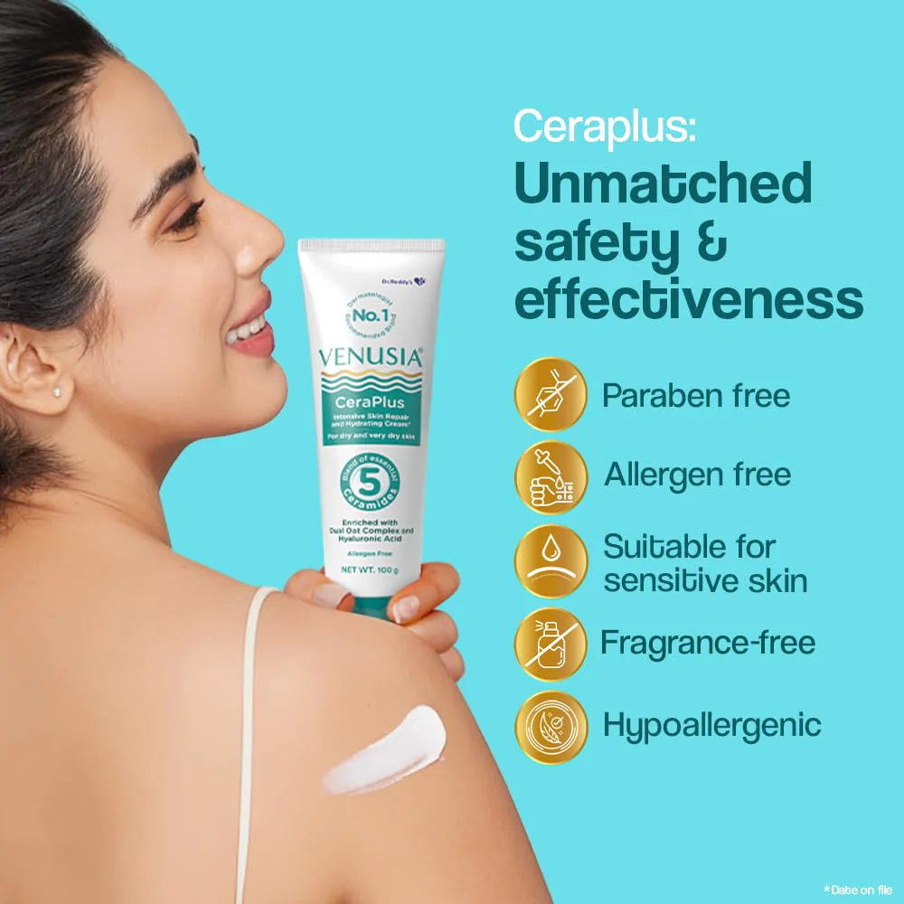 Venusia Ceraplus Cream for Dry Skin  5 Essential Ceramides for Deep moisturization  barrier repair I With Oat oil  oat extract Hyaluronic Acid I Fragrance free face cream I 100g - Image 6