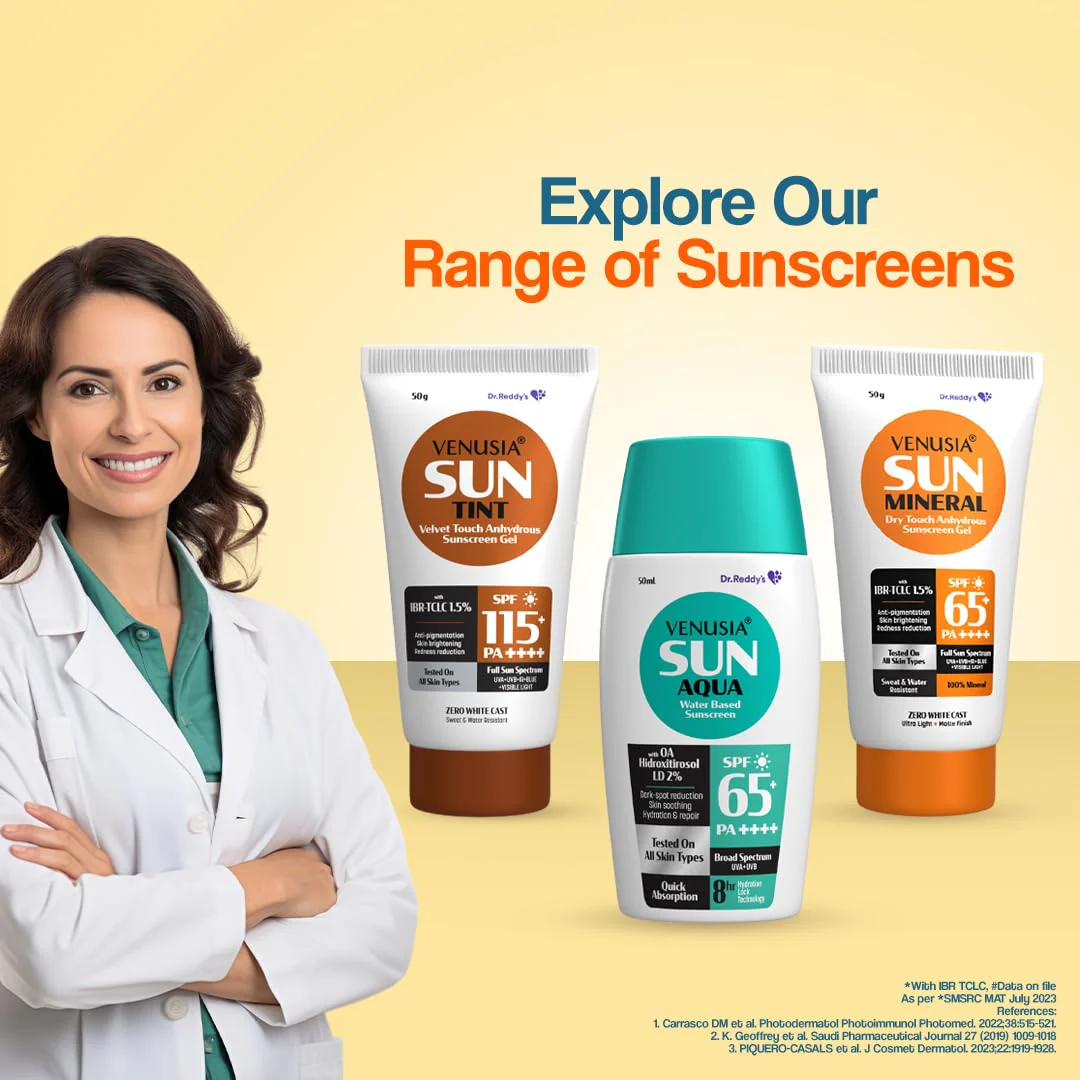 Venusia Mineral sunscreen SPF65I Full spectrum protection I UVA UVB Blue light protect I with Anti-oxidant I Sweat & water resistant I No white cast I clinically tested for all skin types I 50 g Pack of 1 - Image 8