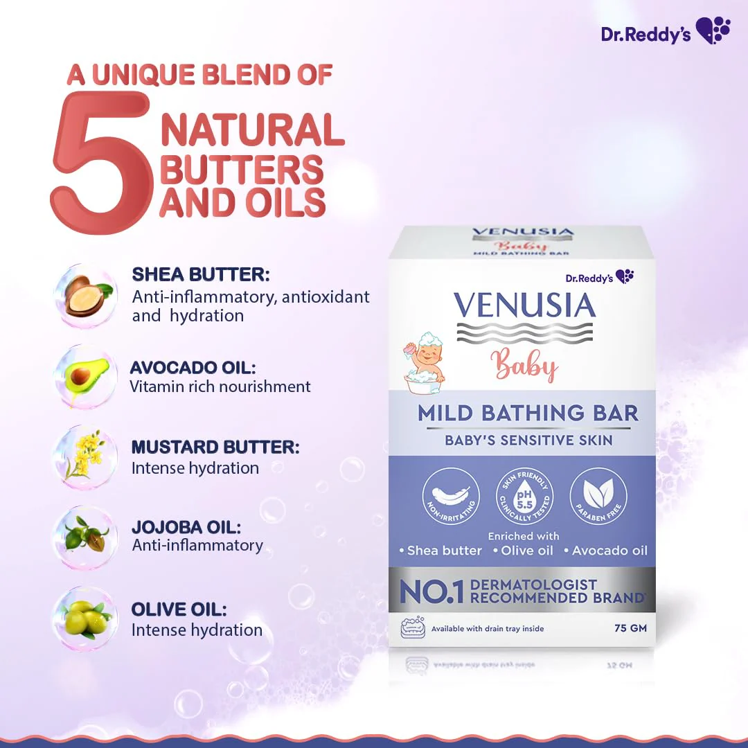 venusia Baby Mild Bathing Bar | Enriched with Shea Butter Olive Oil and Avocado Oil (75 g) - Image 5