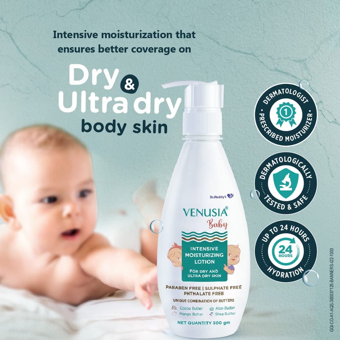 VENUSIA Dr Reddy's Venusia Baby Intensive Moisturizing Lotion for Dry and Ultra Dry Skin Contains Cocoa, Aloe, Mango & Shea Butters | 300g - Image 4