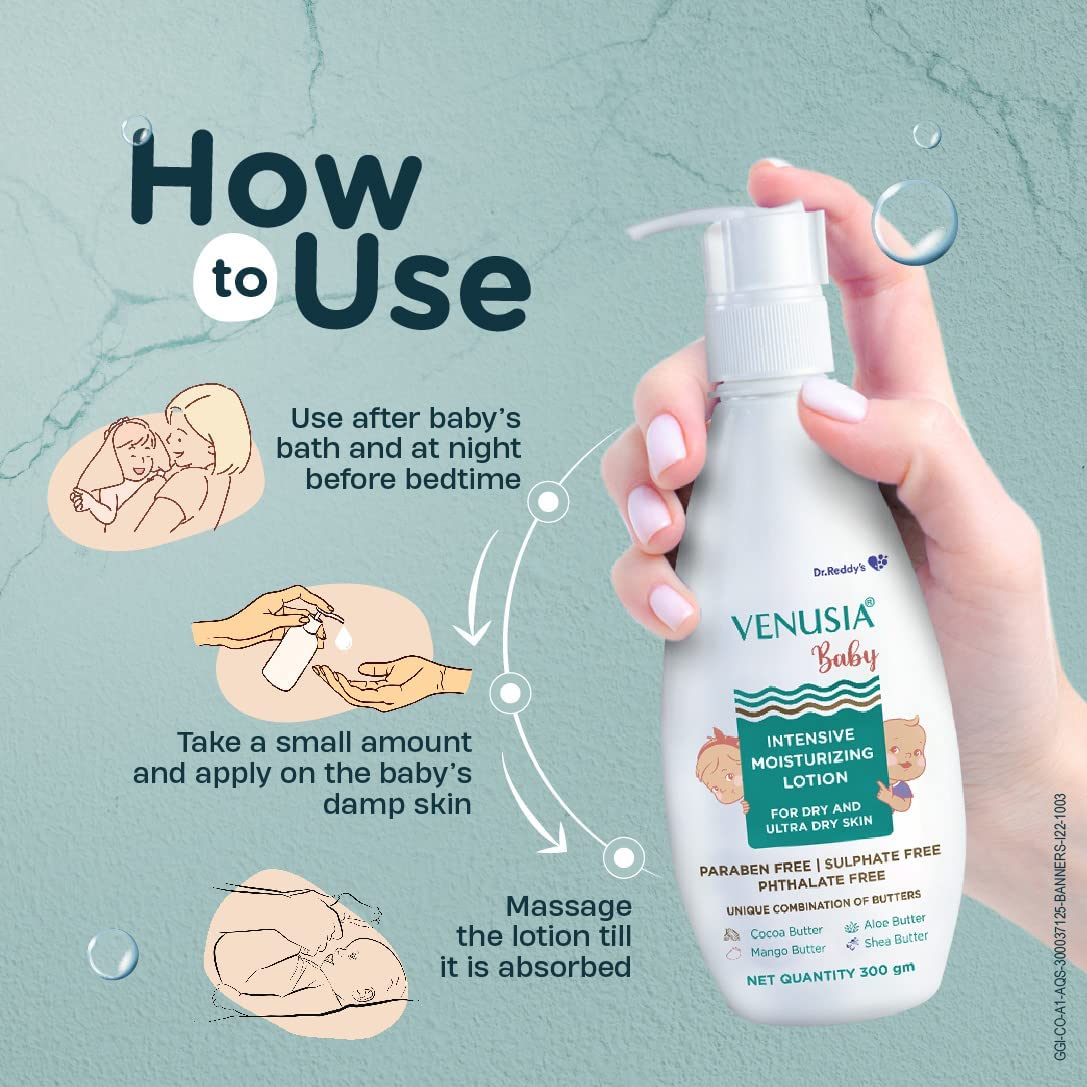 VENUSIA Dr Reddy's Venusia Baby Intensive Moisturizing Lotion for Dry and Ultra Dry Skin Contains Cocoa, Aloe, Mango & Shea Butters | 300g - Image 8