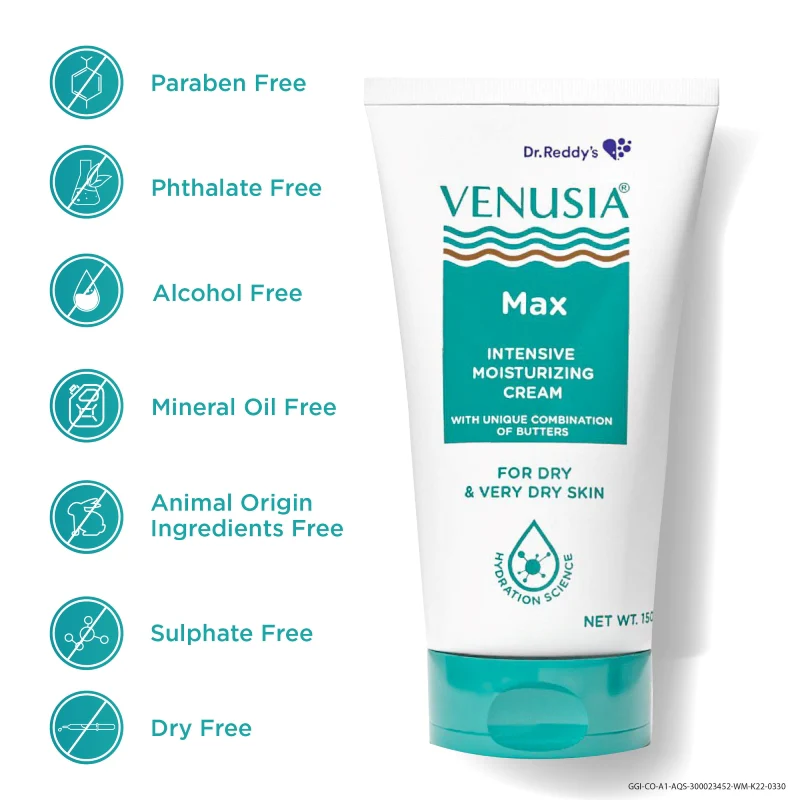 Dr. Reddy's Venusia Moisturizing Bathing Bar 75 gm and Venusia Max Cream Paraben Free 150 gm,For Dry Skin, For Everyday Use, Repairs Dry Skin, Soft and Smooth Skin, Moisturized and Hydrated Skin (Combo) - Image 3