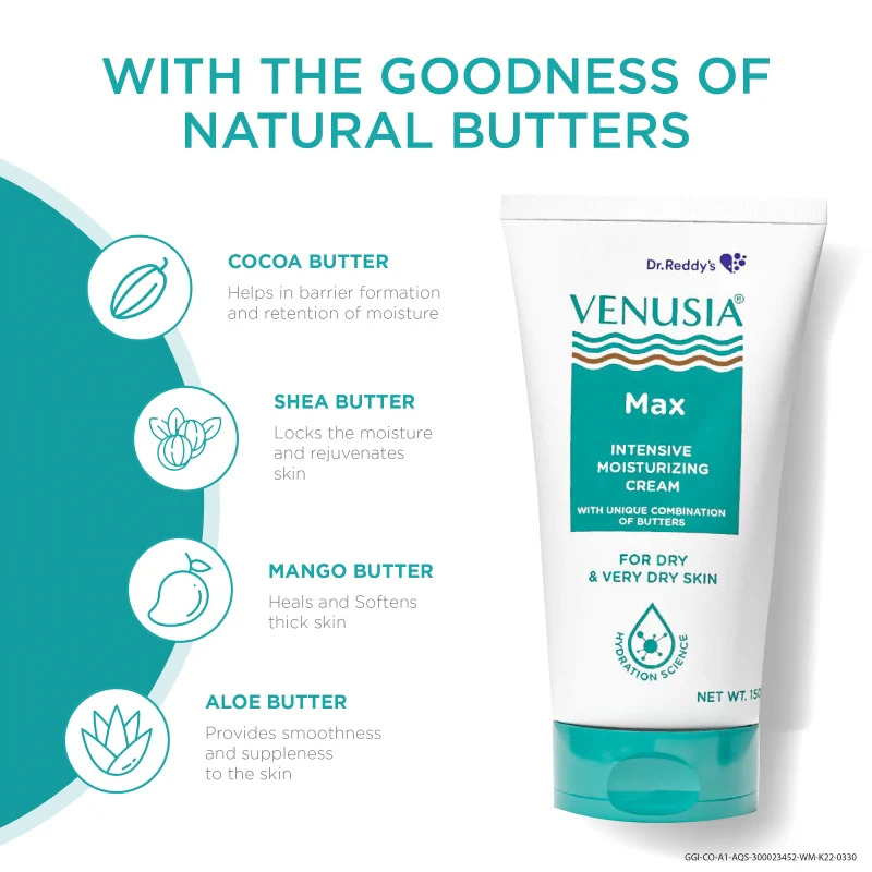 Dr. Reddy's Venusia Moisturizing Bathing Bar 75 gm and Venusia Max Cream Paraben Free 150 gm,For Dry Skin, For Everyday Use, Repairs Dry Skin, Soft and Smooth Skin, Moisturized and Hydrated Skin (Combo) - Image 6