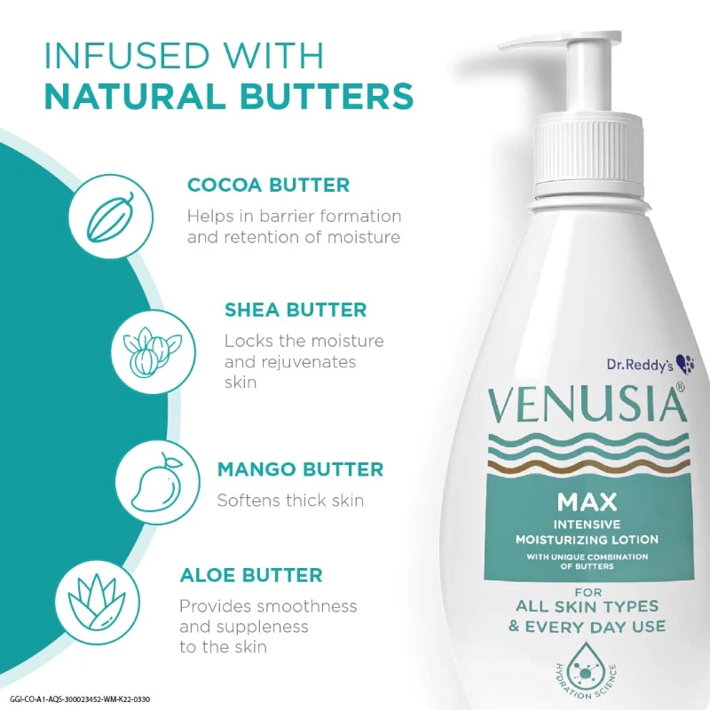 VENUSIA Dr. Reddy's Max Intensive Moisturizing Lotion, 300g & Moisturizing Bathing Bar, Syndet Bar, 75g For All Skin Types, Repairs Dry, Soft & Smooth, Moisturized & Hydrated Skin (Combo) - Image 3