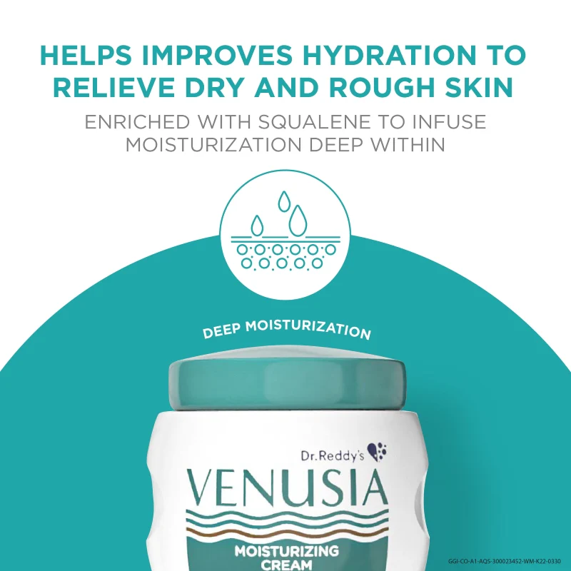 Dr. Reddy's I Venusia Moisturizing Cream IIBody & face cream for dry to very dry skin IWith Aloe Vera, Vitamin E and Squalene I Upto 24 hrs hydration I Non comedogenic, Non greasy, Dermat Recommended  I 100g - Image 4